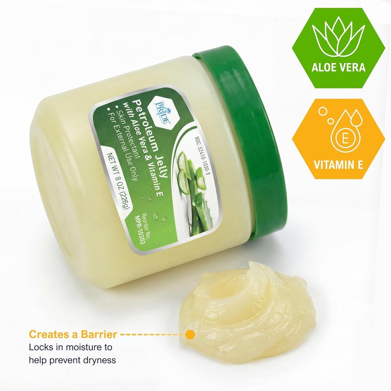 Medpride Petroleum Jelly with Aloe Vera & Vitamin E, 8 oz – Skin Protectant and Moisturizing Ointment for Dry or Irritated Skin, Rashes, Chapped Lips, Minor Cuts, Burns and Diaper Rash - Image 5